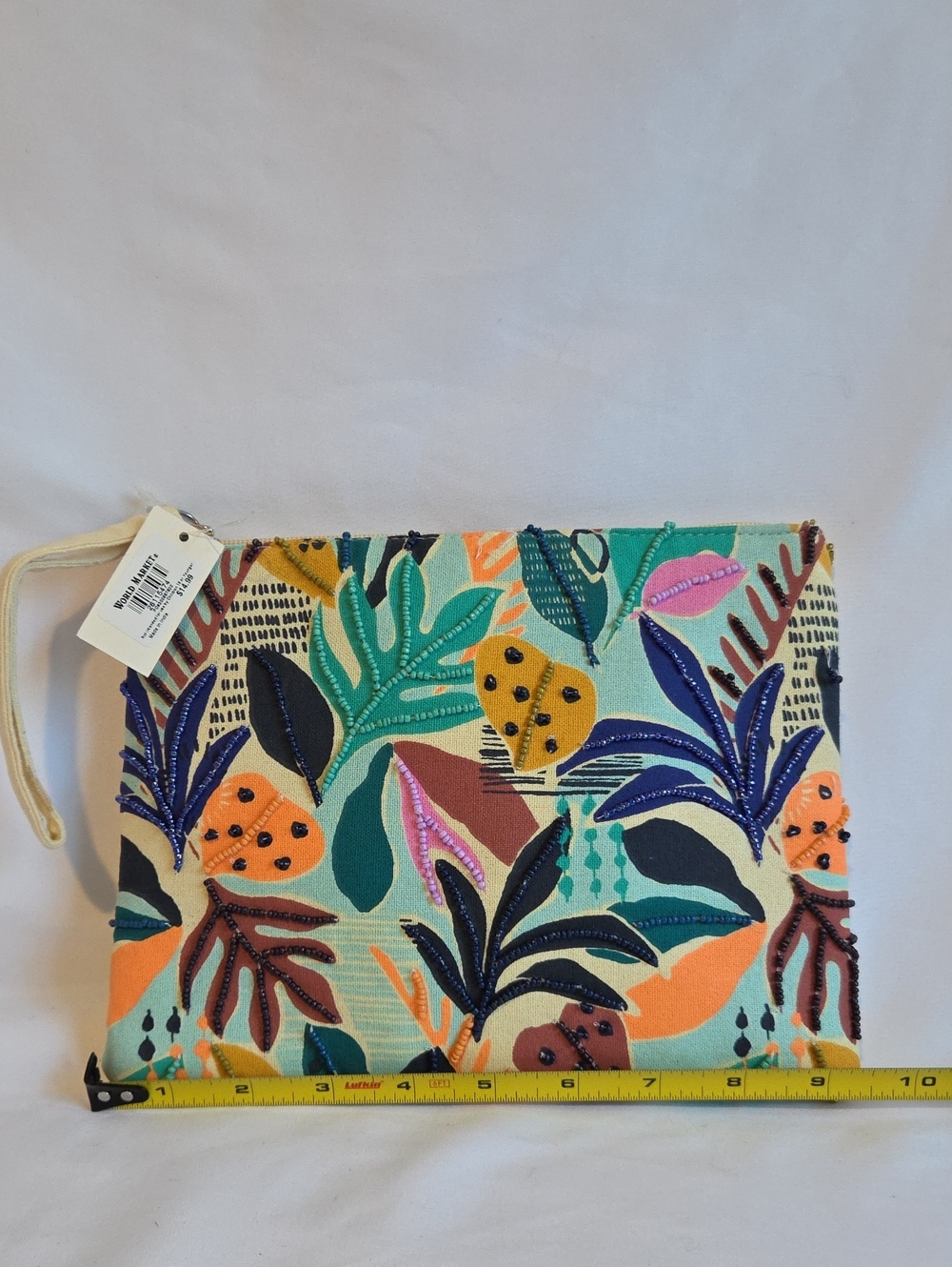 Beaded Tropical Leaf Zip Pouch